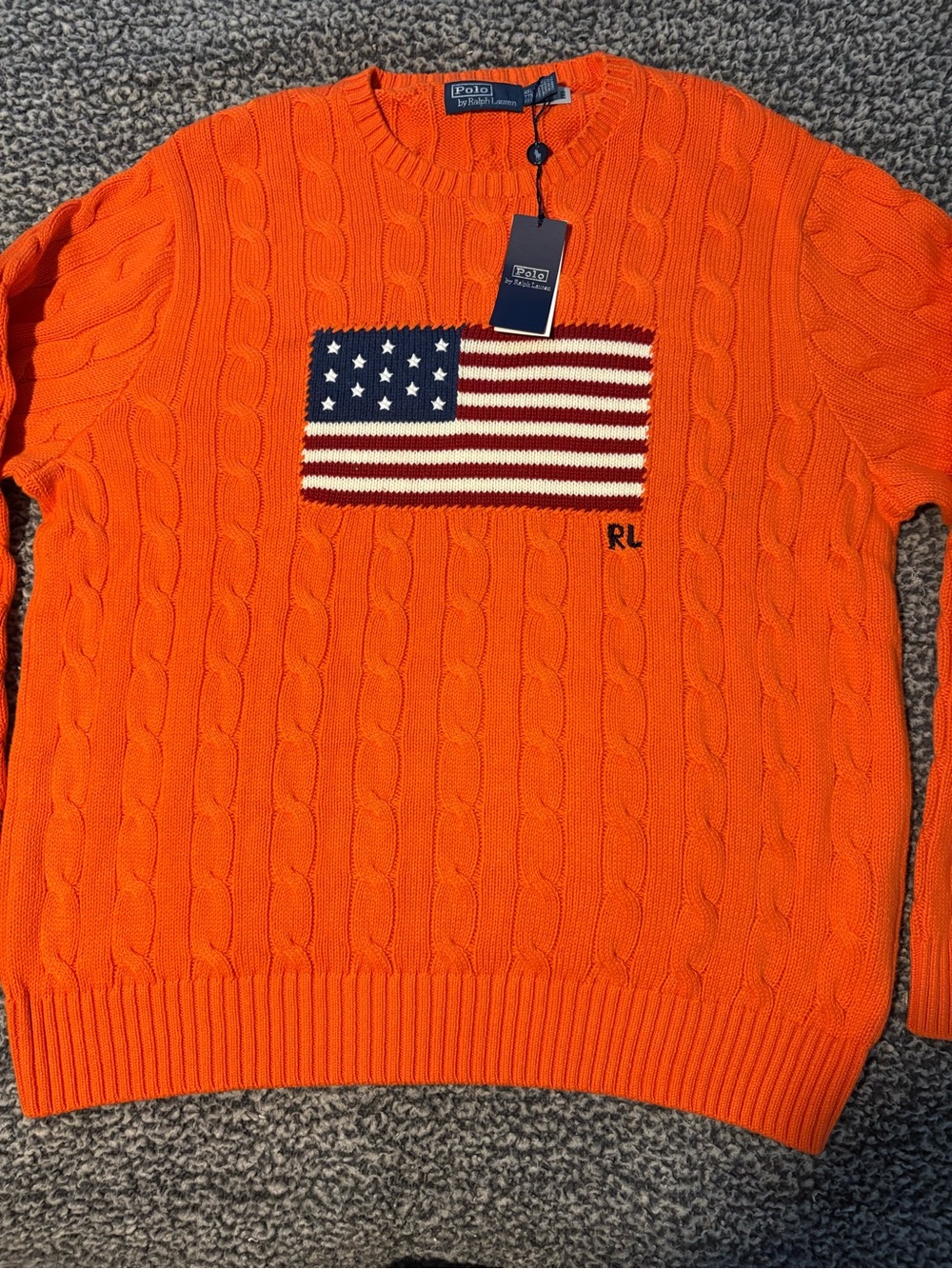 Polo by Ralph Lauren Limited Edition Knit US Flag Sweater Orange NWT!